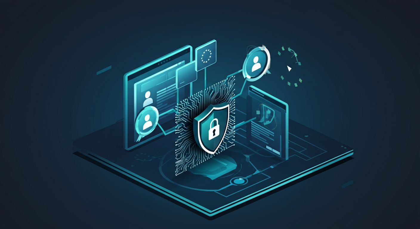 AI Agent Governance Framework: Enterprise Controls and Policies - stylized shield over connected agent nodes with compliance icons
