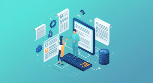 AI Agents for Data Entry and Processing - abstract illustration of AI extracting data from invoices and forms into a database